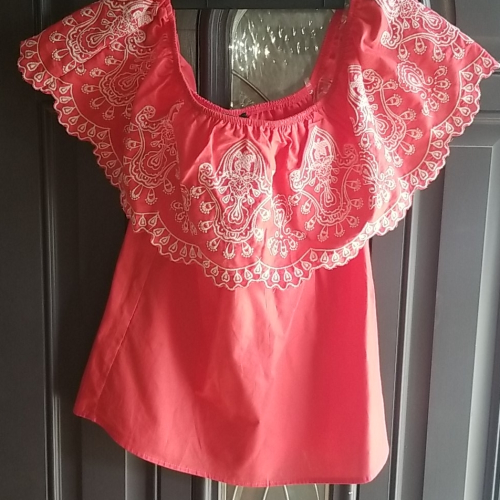 Coral off shoulder top.